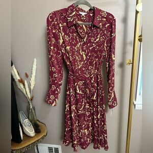NWT Nanette Lepore Berry/Gold Print long Sleeve Dress